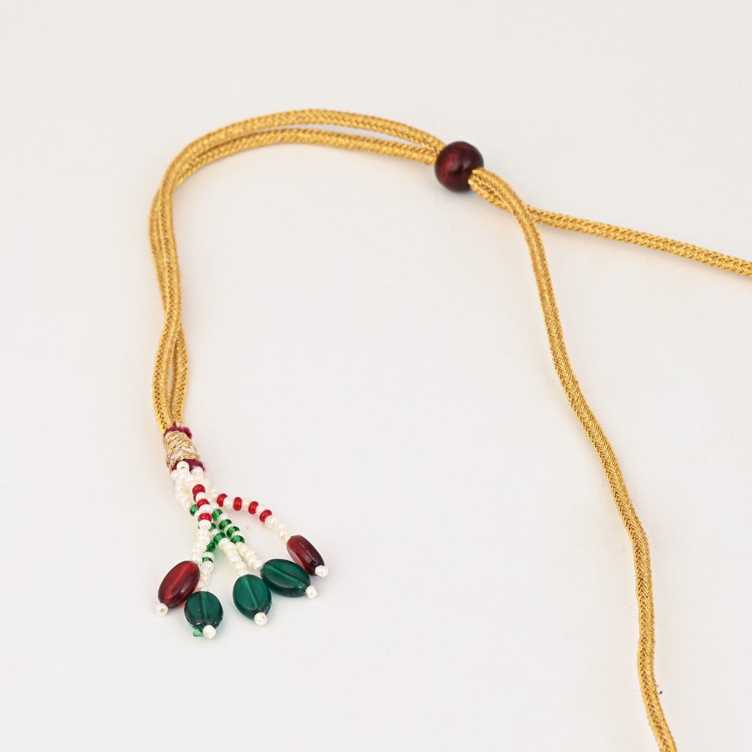 Elegant Kundan Choker Necklace Set with Pearl Mesh Strap Green