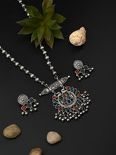 Silver Oxidised Finish Meenakari Jewellery Set for Navratri