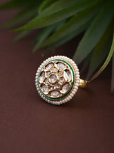 Brass Kundan Halo Pearl-Edge Ring