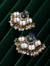 Gold-Plated Blue Kundan Half Chandbali Earrings