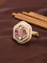 Hexagon Kundan Mother of Pearl Statement Ring