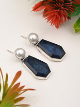 Women Silver-Plated Contemporary Drop Earrings - Navy