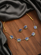 Gold Plated Delicate Lotus Necklace Set - Blue
