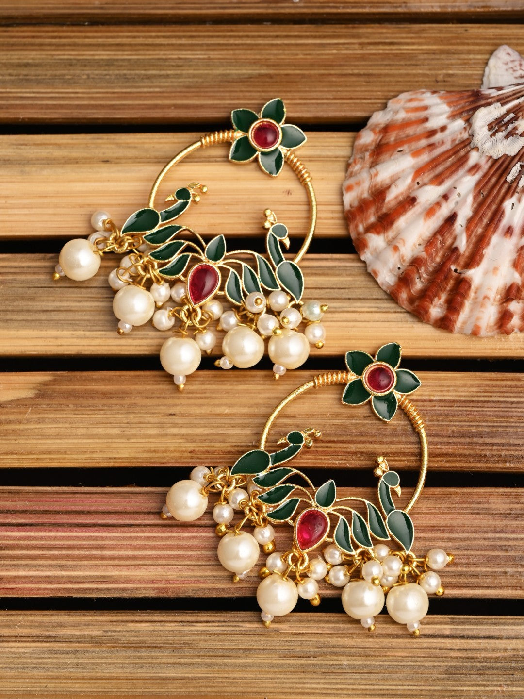 Gold-Plated Chandbali Earrings with AD Stones & Meenakari
