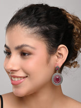 Elegant Oval Drop Earrings – Silver Oxidised Finish red