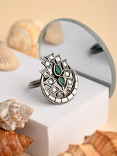 Crescent White & Green Stone adjustable finger ring