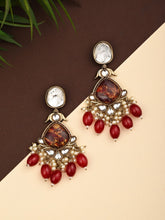 Gold plated two tone Pear shaped stone drop earring - Red