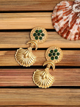 Gold-Plated Drop Earrings with Green AD Stone