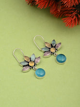 Silver Oxidized Lotus Drop Earrings Multi