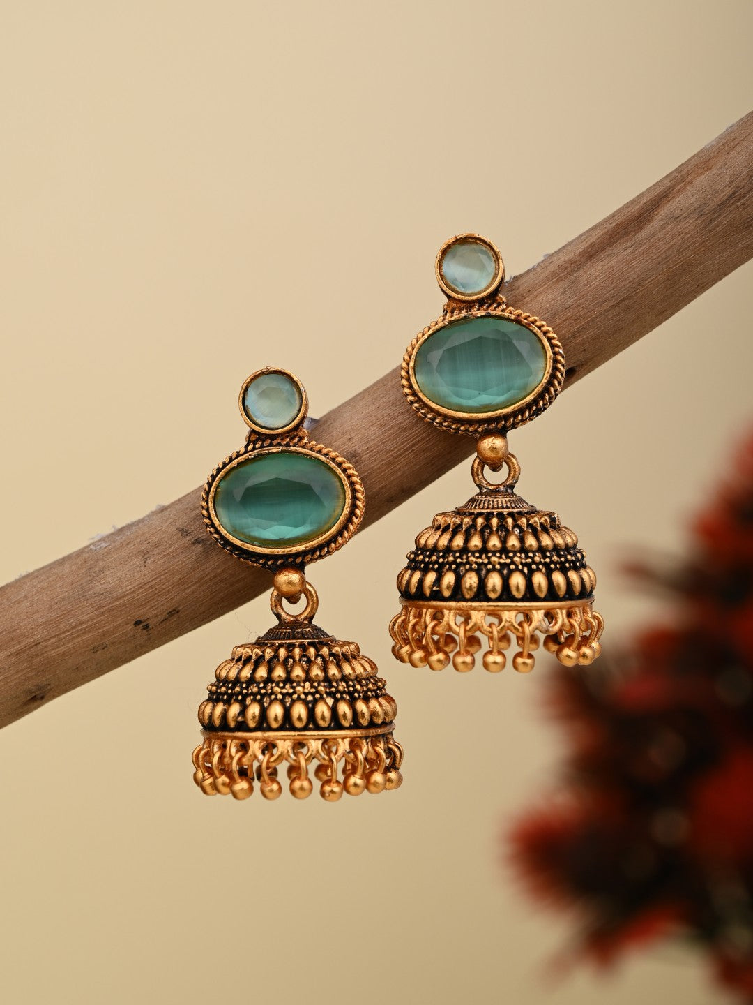 Sage Green stone top & Gold Jhumka Earring