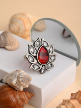 Red Stone Adjustable Lotus Ring