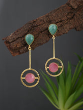 Gold plated coloured stone drop earring