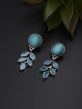 Silver Oxydised finish Below stone work drop earring