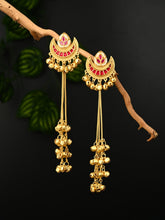 Red Enamel Crescent Moon Jhumka Earrings