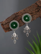 Hand-Painted Circular drop earrings Green
