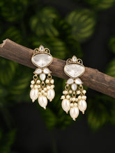 Gold plated Kundan & Pearl drop Earrings- White
