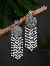Oxidised Silver Pearl Tassel Earrings