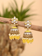 Gold plated Kundan & Meenakari Jhumka Earrings - Yellow