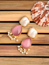 Gold-Plated Drop Earrings with Monalisa Stone & Baroque Pearl