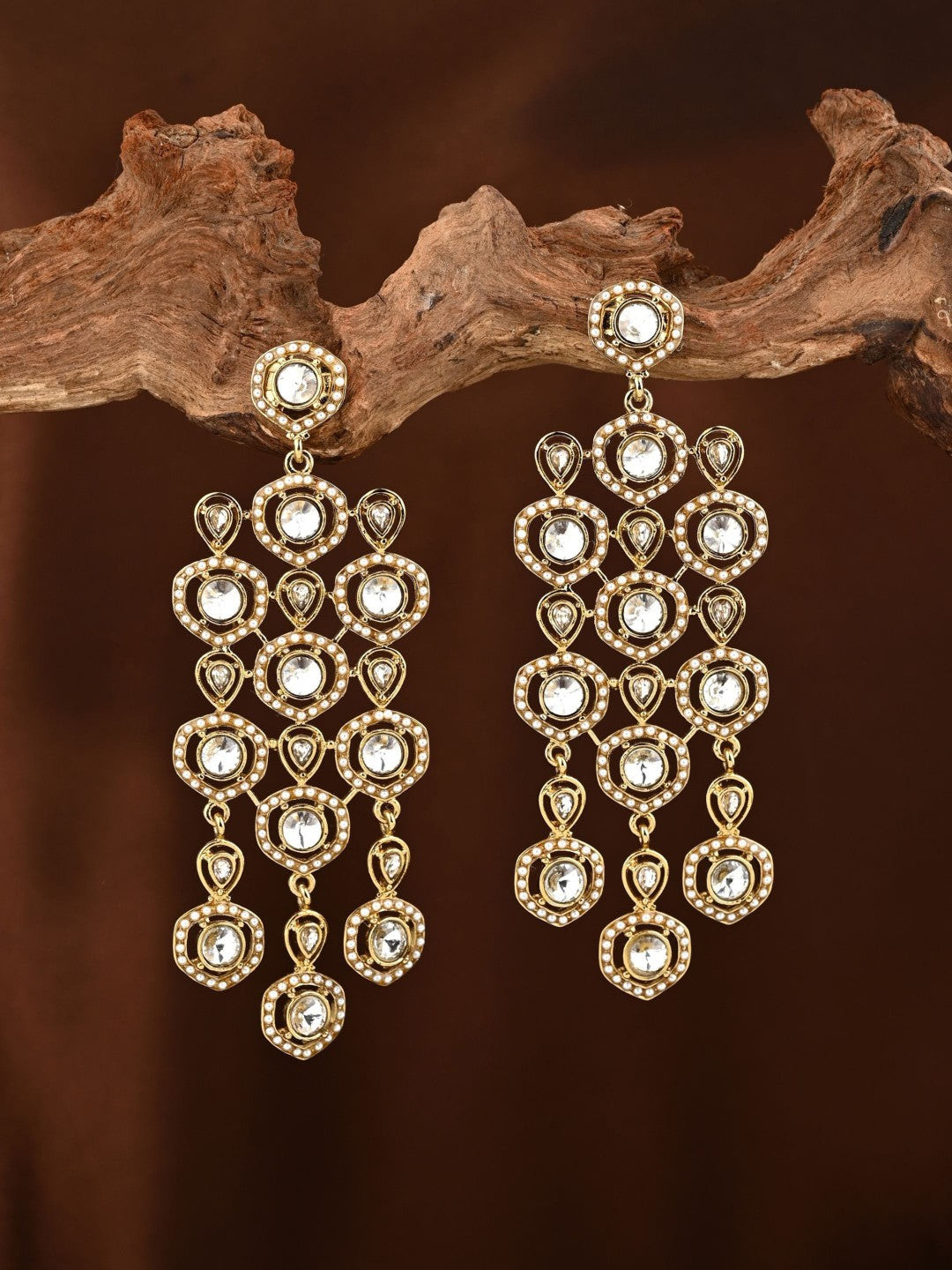 Shanaya Gold-Tone Crystal & Pearl Statement Earrings