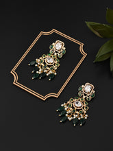 Gold plated Kundan & AD stone chandbali bali - Green