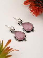 Pearl & Stone tear drop earring - Pink