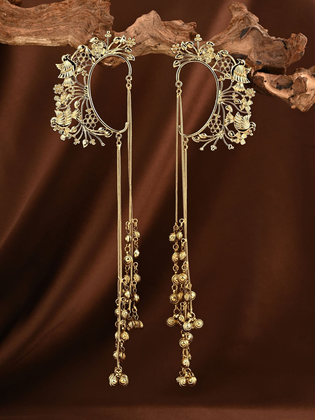 Samaira Gold Floral Ear Cuff Chain Earrings