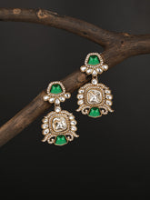 Gold plated kundan Drop Earrings Green