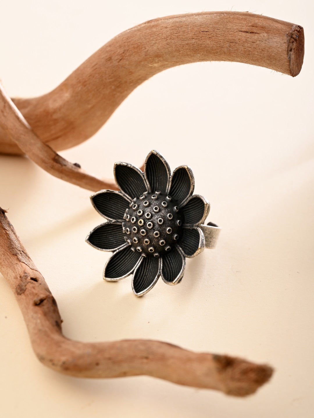 Lotus Oxidized Brass Ring