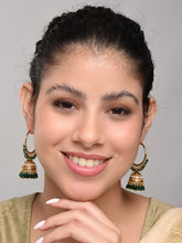 Ethnic hoops with Jhumka drop Green