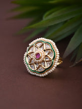 Green enamel Kundan Floral Ring