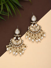 Gold-Plated Meenakari Chandbali Earrings with Kundan & Pearl Drops - White