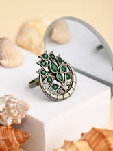 Crescent Green coloured adjustable finger ring