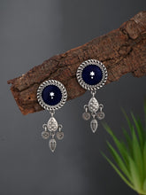 Hand-Painted Circular drop earrings Blue