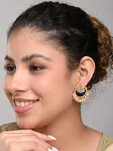 Gold-Plated Brass Half Moon Studs with Meenakari Blue