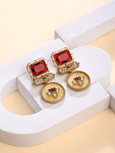 Gold-Plated Geometric Drop Earrings with MOP Filigree Red