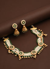 Gold plated, Brass Necklace & Earring Set - Green