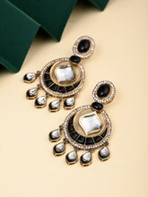 Kundan Chandbali Earrings with Teardrop Danglers- Black