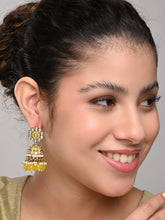 Gold plated kundan & Yellow Meenakari Jhumka Earring