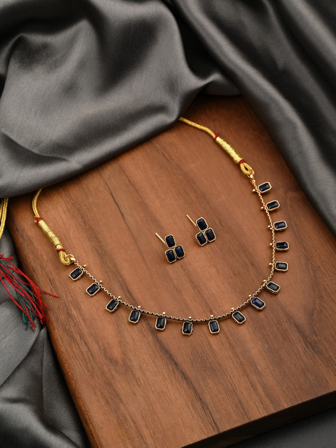 Gold Plated Delicate Necklace Set - Blue