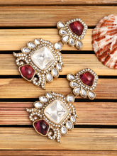 Gold plated kundan Drop Earrings red