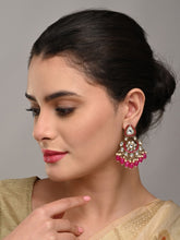 Gold plated kundan & Meenakari Chandbali Earring Pink