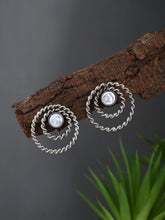 Circular Studs in silver Oxidised finish