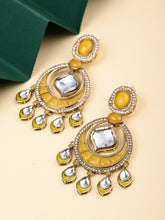 Kundan Chandbali Earrings with Teardrop Danglers- Yellow
