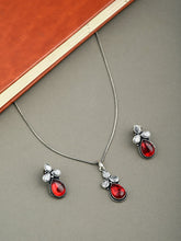 Silver Oxidised finish Red AD pendant Set