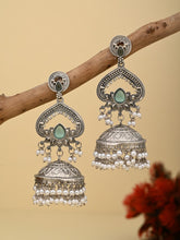 Silver plated long Jhumka - Blue