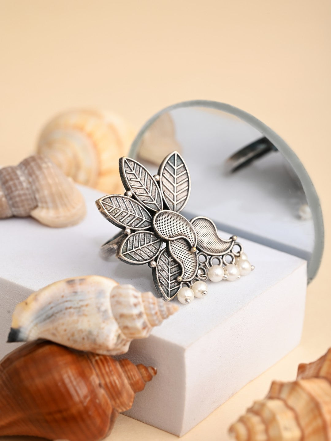 Flower & Paisley Adjustable Brass Ring