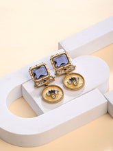 Gold-Plated Geometric Drop Earrings with MOP Filigree Blue