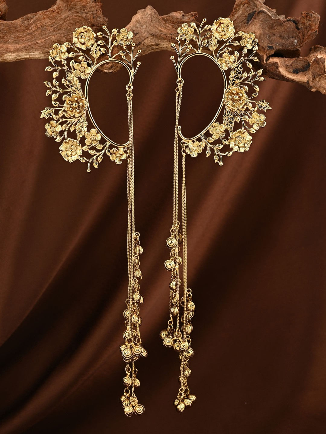 Aarika Gold Floral Ear Cuff Chain Earrings