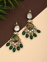 Gold plated two tone Pear shaped stone drop earring - Green